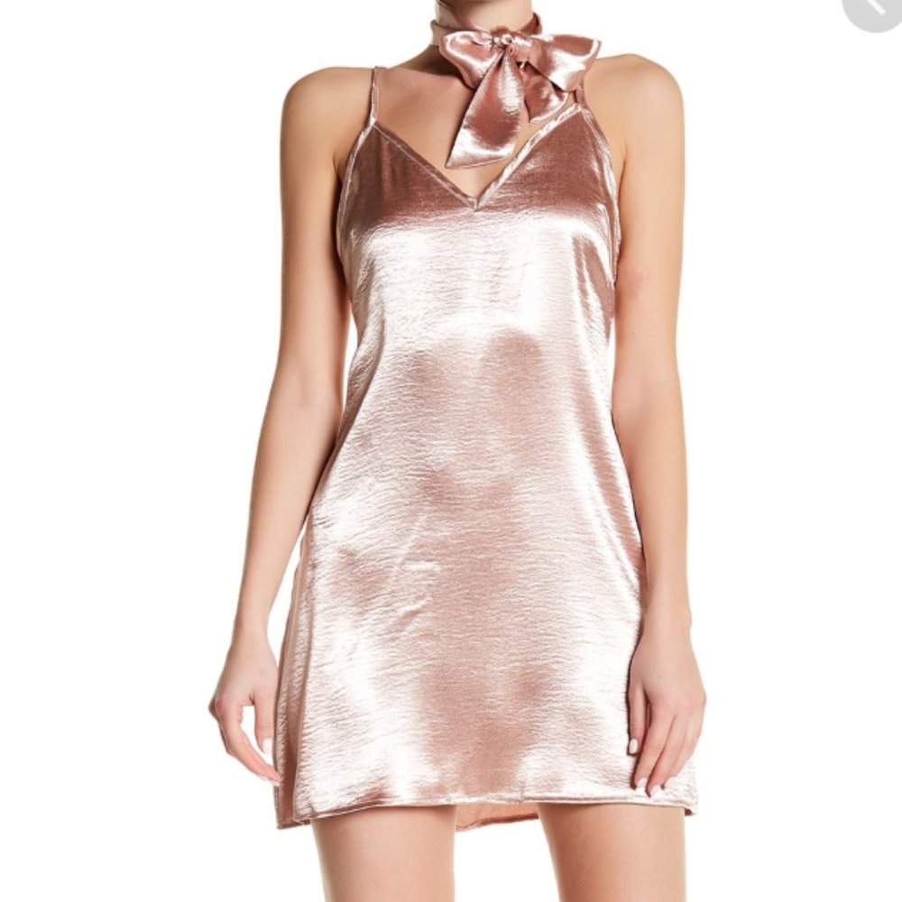 Reverse V-Neck Satin Pink Slip Dress